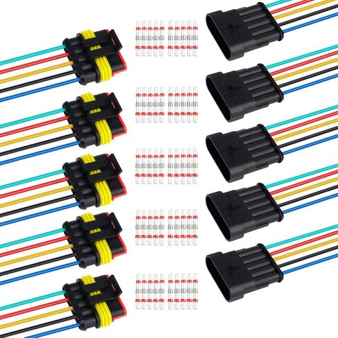 TMH 12 قطعة 4 دبوس موصل كهربائي ذكر وأنثى، 10 سم. 22 AWG موصلات أسلاك مقاومة للماء السيارات 4 طريقة مع أنابيب الانكماش الحراري لتوصيل سلك سيارة شاحنة قارب in Saudi Arabia