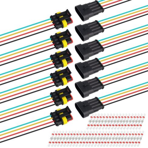 TMH 12 قطعة 4 دبوس موصل كهربائي ذكر وأنثى، 10 سم. 22 AWG موصلات أسلاك مقاومة للماء السيارات 4 طريقة مع أنابيب الانكماش الحراري لتوصيل سلك سيارة شاحنة قارب in Saudi Arabia