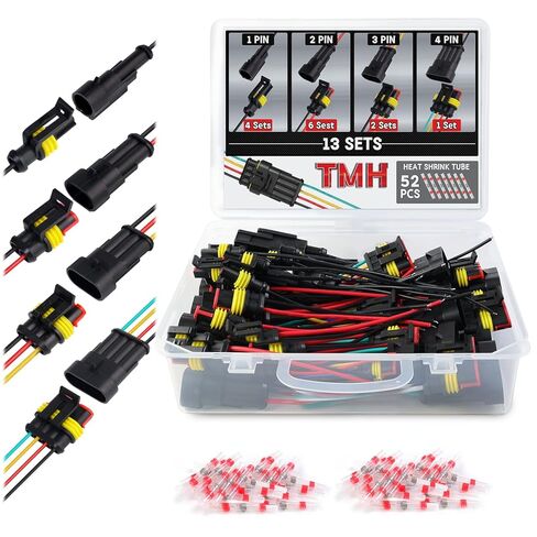 TMH 12 قطعة 4 دبوس موصل كهربائي ذكر وأنثى، 10 سم. 22 AWG موصلات أسلاك مقاومة للماء السيارات 4 طريقة مع أنابيب الانكماش الحراري لتوصيل سلك سيارة شاحنة قارب in Saudi Arabia