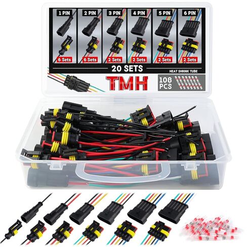 TMH 12 قطعة 4 دبوس موصل كهربائي ذكر وأنثى، 10 سم. 22 AWG موصلات أسلاك مقاومة للماء السيارات 4 طريقة مع أنابيب الانكماش الحراري لتوصيل سلك سيارة شاحنة قارب in Saudi Arabia