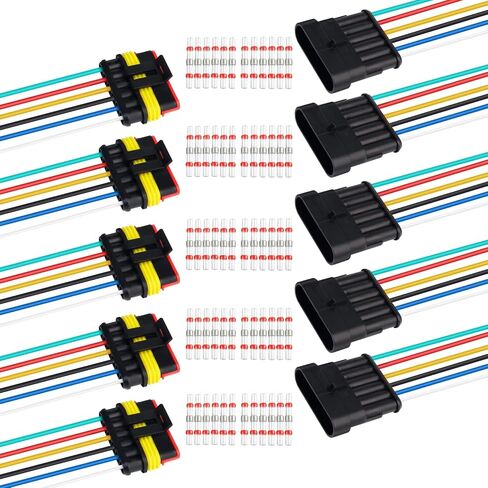 TMH 12 قطعة 4 دبوس موصل كهربائي ذكر وأنثى، 10 سم. 22 AWG موصلات أسلاك مقاومة للماء السيارات 4 طريقة مع أنابيب الانكماش الحراري لتوصيل سلك سيارة شاحنة قارب in Saudi Arabia