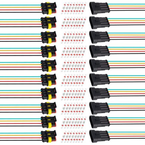 TMH 12 قطعة 4 دبوس موصل كهربائي ذكر وأنثى، 10 سم. 22 AWG موصلات أسلاك مقاومة للماء السيارات 4 طريقة مع أنابيب الانكماش الحراري لتوصيل سلك سيارة شاحنة قارب in Saudi Arabia