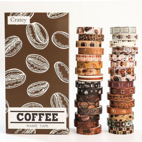 32 Rolls Washi Tape Set,Vintage Coffee Themed Decorative Tape Retro Brown Watercolor Cafe Masking Tape for Journaling Supplies,Junk Journal, Scrapbooking,Planner,DIY Arts & Crafts Supplies in Saudi Arabia