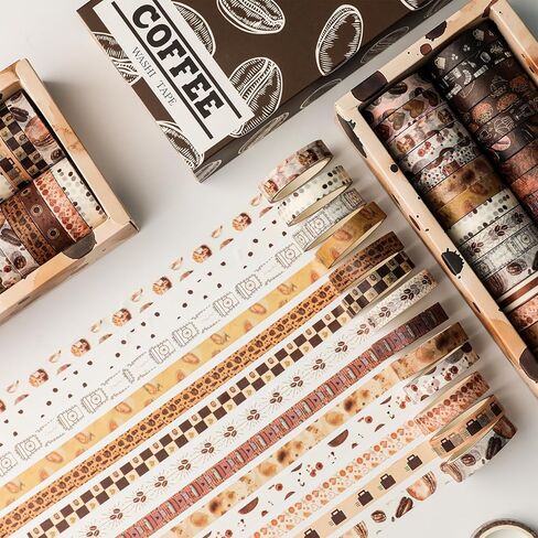 32 Rolls Washi Tape Set,Vintage Coffee Themed Decorative Tape Retro Brown Watercolor Cafe Masking Tape for Journaling Supplies,Junk Journal, Scrapbooking,Planner,DIY Arts & Crafts Supplies in Saudi Arabia