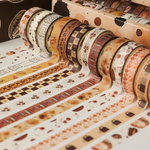 32 Rolls Washi Tape Set,Vintage Coffee Themed Decorative Tape Retro Brown Watercolor Cafe Masking Tape for Journaling Supplies,Junk Journal, Scrapbooking,Planner,DIY Arts & Crafts Supplies in Saudi Arabia