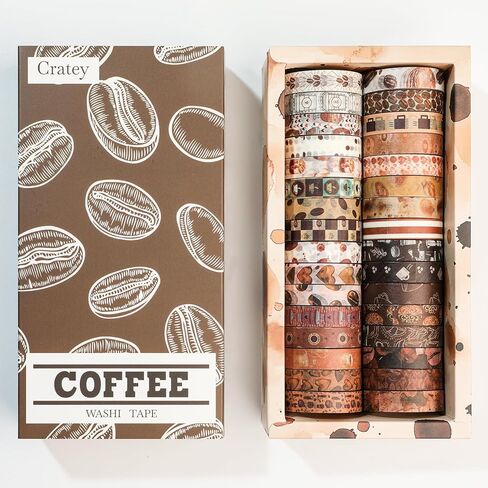 32 Rolls Washi Tape Set,Vintage Coffee Themed Decorative Tape Retro Brown Watercolor Cafe Masking Tape for Journaling Supplies,Junk Journal, Scrapbooking,Planner,DIY Arts & Crafts Supplies in Saudi Arabia