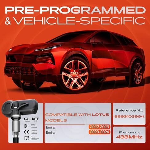 مستشعر مراقبة ضغط الإطارات TPMS مبرمج مسبقًا 4 قطع من A-Premium - متوافق مع Lotus Emira 2022 2023 2024-433MHz - استبدال 8893103964 in Kuwait