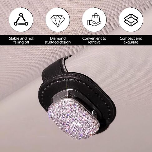 Sunglasses Holders for Car Sun Visor, Bling Magnetic Leather Glasses Holder, Multifunctional Leather Storage Organizer, Fashionable Diamond-encrusted Decoration, Durable Accessory for All (Beige) in Saudi Arabia