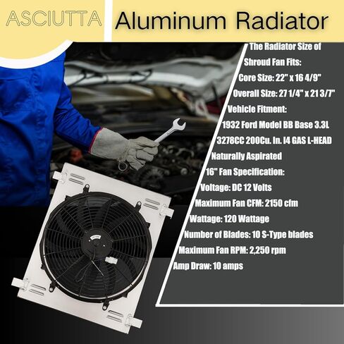 Aluminum Shroud Fan Relay Fits for 1932 Ford Model BB 3.3L 3278CC 200Cu. in. l4 Gas L-Head Naturally Aspirated with 16" Fan in Saudi Arabia