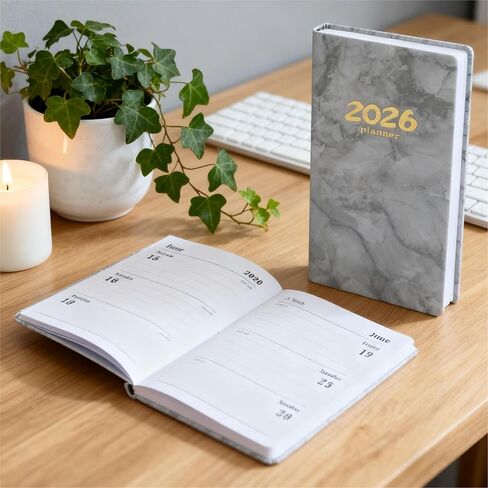 2026 Planner A6 Grey - Thick Paper PU Leather Hardcover, Weekly/Monthly/Daily Calendar, 120 Pages, Jan 2026-Dec 2026, 6.92" x 3.74", Back to School Supplies for Student Teacher A3 in Saudi Arabia