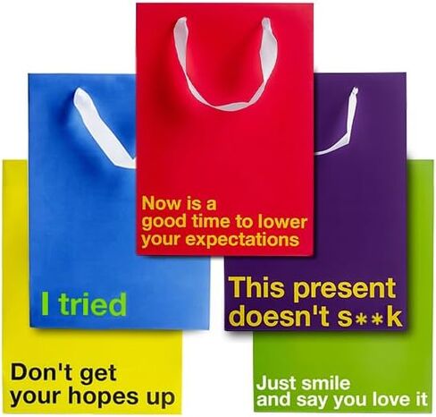MilkToast Brands Funny Snarky Colored Gift Bag Set, 5 Pieces, Inappropriate Snarky Birthday Gift Wrapping in Kuwait