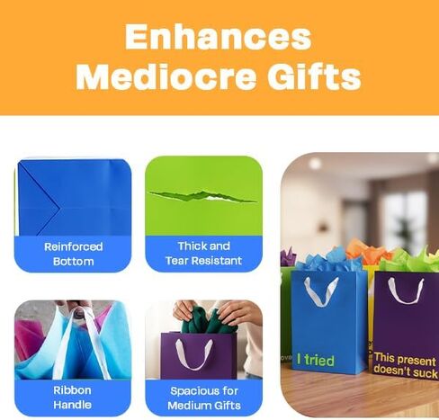 MilkToast Brands Funny Snarky Colored Gift Bag Set, 5 Pieces, Inappropriate Snarky Birthday Gift Wrapping in Kuwait