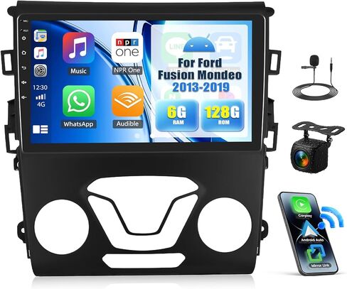ستيريو سيارة 2+64G Android 13 لسيارة Ford Fusion Mondeo 2013-2019 مع CarPlay Android Auto، شاشة لمس 9 بوصة في لوحة القيادة وراديو GPS مع وصلة WiFi Mirror Bluetooth FM RDS HiFi EQ SWC + كاميرا احتياطية in Kuwait