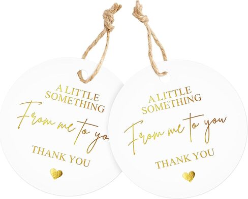 joycraft 50 Thank You Gift Tags with String, 2.5 in Circle Gold Foil Something from Me to You Hangtags, Elegant White Paper Gift Wrapping Tags for Wedding, Party, Baby Shower, Birthday in Saudi Arabia