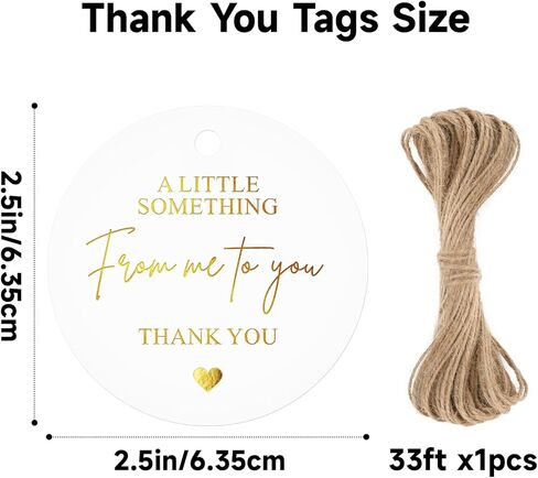 joycraft 50 Thank You Gift Tags with String, 2.5 in Circle Gold Foil Something from Me to You Hangtags, Elegant White Paper Gift Wrapping Tags for Wedding, Party, Baby Shower, Birthday in Saudi Arabia