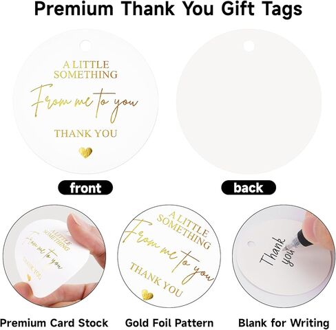 joycraft 50 Thank You Gift Tags with String, 2.5 in Circle Gold Foil Something from Me to You Hangtags, Elegant White Paper Gift Wrapping Tags for Wedding, Party, Baby Shower, Birthday in Saudi Arabia