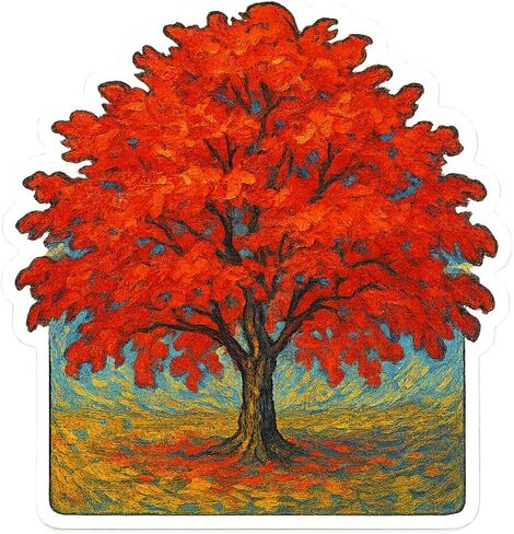 (3 Pack) Red Maple Tree Post-Impressionist Gogh Style Sticker (3" x 3.25") in Saudi Arabia