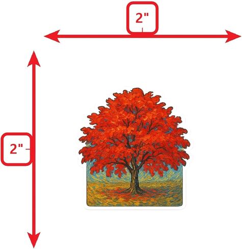 (3 Pack) Red Maple Tree Post-Impressionist Gogh Style Sticker (3" x 3.25") in Saudi Arabia