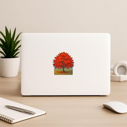 (3 Pack) Red Maple Tree Post-Impressionist Gogh Style Sticker (3" x 3.25") in Saudi Arabia