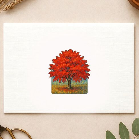 (3 Pack) Red Maple Tree Post-Impressionist Gogh Style Sticker (3" x 3.25") in Saudi Arabia