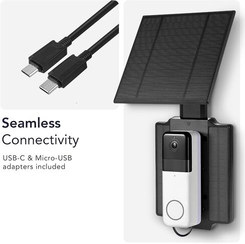 شاحن طاقة شمسية عالمي من Wasserstein متوافق مع جرس باب البطارية الدائري (إصدار 2024)/Pro/Plus/4/3/3 Plus/الجيل الثاني (إصدار 2020) وجرس باب فيديو لاسلكي من Wyze Pro - شاحن لوحة شمسية 2.5 وات in Kuwait