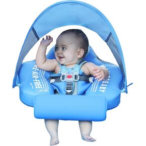 عوامة سباحة للأطفال صلبة غير قابلة للنفخ من مامبوبابي مع مظلة للحماية من أشعة الشمس بعامل حماية من أشعة الشمس 50+، أحدث عوامة لحمام السباحة للأطفال مع ذيل، عوامة سباحة للأطفال من مامبو بيبي، حلقة سباحة ذكية لتدريب الأطفال على السباحة in Kuwait