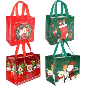 HJUGK Assorted Christmas Gift Bags, Reusable Non-Woven Tote Bags with Handles,Santa Claus, Christmas stockings，Christmas wreath (4 Bags: 2 Large，2 Small) for Holiday Parties in Saudi Arabia