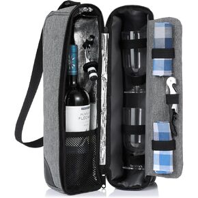 Wine Bag, Wine Cooler Bag for Gift, Wine Bottle Carrier Tote Bag Set Insulated with Cooler Compartment for Travel, Picnic, Beach with Wine Glasses, Wine Opener, Wine Stopper in Saudi Arabia