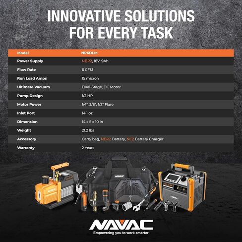 NAVAC NP4DLM BreakFree® Cordless Vacuum Pump, 4cfm, Dual-Stage, Brushless DC Motor, A2L Compatible in Kuwait