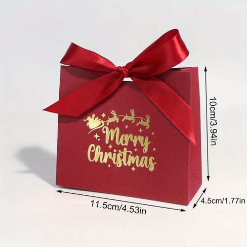 10pcs Mini Christmas Gift Boxes with Ribbon - Festive Red & Green 'Merry Christmas' Design for Candy, Chocolates & Small Presents - Ideal for Holiday Decor, Party Favors & Stocking Stuffers in Saudi Arabia