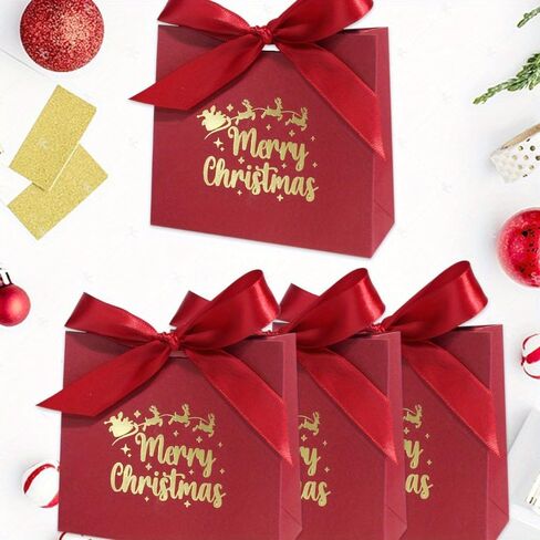 10pcs Mini Christmas Gift Boxes with Ribbon - Festive Red & Green 'Merry Christmas' Design for Candy, Chocolates & Small Presents - Ideal for Holiday Decor, Party Favors & Stocking Stuffers in Saudi Arabia