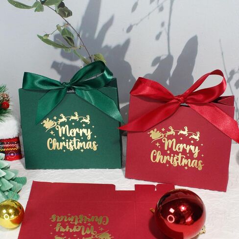 10pcs Mini Christmas Gift Boxes with Ribbon - Festive Red & Green 'Merry Christmas' Design for Candy, Chocolates & Small Presents - Ideal for Holiday Decor, Party Favors & Stocking Stuffers in Saudi Arabia