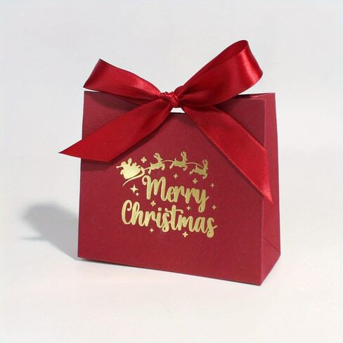 10pcs Mini Christmas Gift Boxes with Ribbon - Festive Red & Green 'Merry Christmas' Design for Candy, Chocolates & Small Presents - Ideal for Holiday Decor, Party Favors & Stocking Stuffers in Saudi Arabia