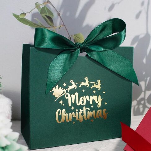 10pcs Mini Christmas Gift Boxes with Ribbon - Festive Red & Green 'Merry Christmas' Design for Candy, Chocolates & Small Presents - Ideal for Holiday Decor, Party Favors & Stocking Stuffers in Saudi Arabia