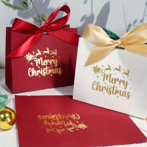 10pcs Mini Christmas Gift Boxes with Ribbon - Festive Red & Green 'Merry Christmas' Design for Candy, Chocolates & Small Presents - Ideal for Holiday Decor, Party Favors & Stocking Stuffers in Saudi Arabia