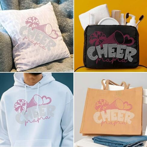 SUPERDANT Cheer Mama حديد على أحجار الراين، ملصقات نقل الحرارة الكريستالية لحفلات التشجيع، حديد على الشارات، رقع حجر الراين لتي شيرت الملابس، حمل الحقائب، السترات، القلنسوة، هدايا فنية يدوية الصنع in Saudi Arabia