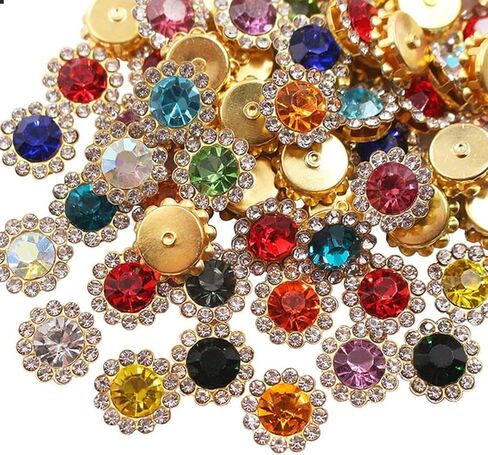 100 Piece 12mm Rhinestones for Clothing Shoes Earring Belt Craft Accessories - Glass Metal Base Sewing Flowers Claws in Saudi Arabia