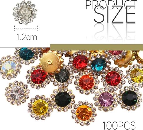 100 Piece 12mm Rhinestones for Clothing Shoes Earring Belt Craft Accessories - Glass Metal Base Sewing Flowers Claws in Saudi Arabia