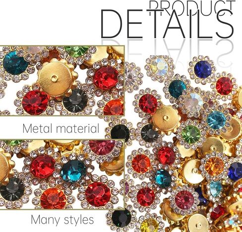 100 Piece 12mm Rhinestones for Clothing Shoes Earring Belt Craft Accessories - Glass Metal Base Sewing Flowers Claws in Saudi Arabia