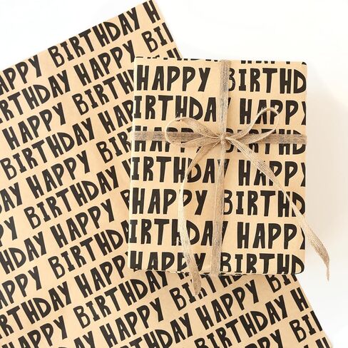 JAYTEM Kraft Birthday Wrapping Paper, 6 Sheets Gift Wrapping Paper-27.5 X 19.6 Inches Per Sheet, Classic Black Lettering Design Pattern For Men, Women, Boys in Saudi Arabia