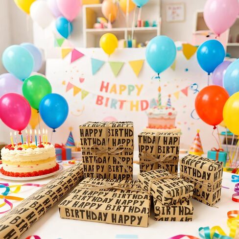 JAYTEM Kraft Birthday Wrapping Paper, 6 Sheets Gift Wrapping Paper-27.5 X 19.6 Inches Per Sheet, Classic Black Lettering Design Pattern For Men, Women, Boys in Saudi Arabia