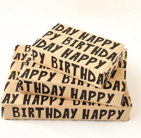 JAYTEM Kraft Birthday Wrapping Paper, 6 Sheets Gift Wrapping Paper-27.5 X 19.6 Inches Per Sheet, Classic Black Lettering Design Pattern For Men, Women, Boys in Saudi Arabia