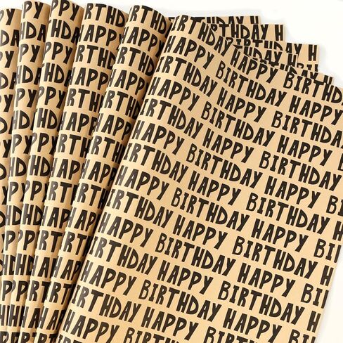JAYTEM Kraft Birthday Wrapping Paper, 6 Sheets Gift Wrapping Paper-27.5 X 19.6 Inches Per Sheet, Classic Black Lettering Design Pattern For Men, Women, Boys in Saudi Arabia
