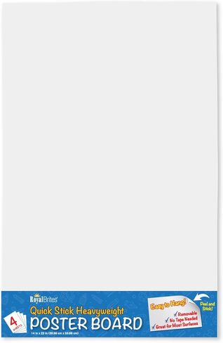 White Quick Stick Poster Board, 14″x22″ – 4 Pack – Self-Adhesive, Peel and Stick Poster Board with Mounting Strips – Heavyweight 20 PT, 300 GSM – C1S Coated – No Tape Needed in Saudi Arabia