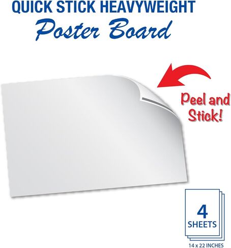 White Quick Stick Poster Board, 14″x22″ – 4 Pack – Self-Adhesive, Peel and Stick Poster Board with Mounting Strips – Heavyweight 20 PT, 300 GSM – C1S Coated – No Tape Needed in Saudi Arabia