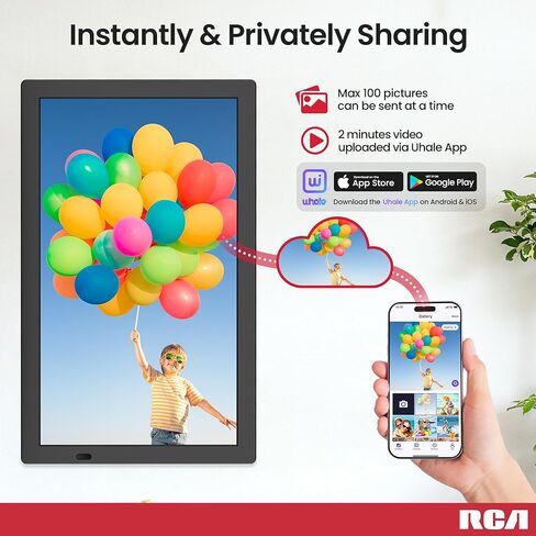 RCA 10.1" WiFi Digital Picture Frame, Electronic Photo Frames 32GB Storage, HD IPS Touch Screen WiFi Frame/Auto Rotate/Wall Mounted, Easy Setup in Uhale App to Share Photo/Video Anytime (Black) in Kuwait