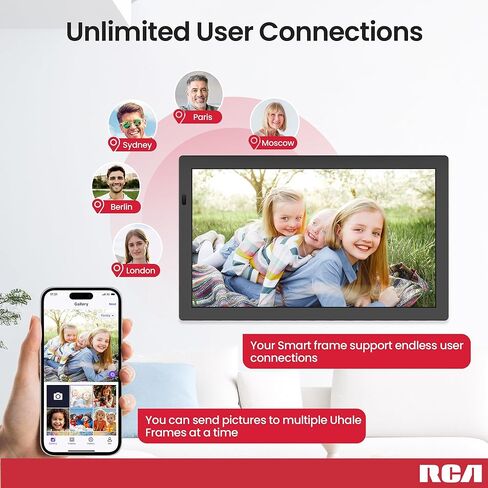 RCA 10.1" WiFi Digital Picture Frame, Electronic Photo Frames 32GB Storage, HD IPS Touch Screen WiFi Frame/Auto Rotate/Wall Mounted, Easy Setup in Uhale App to Share Photo/Video Anytime (Black) in Kuwait