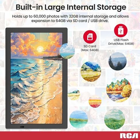 RCA 10.1" WiFi Digital Picture Frame, Electronic Photo Frames 32GB Storage, HD IPS Touch Screen WiFi Frame/Auto Rotate/Wall Mounted, Easy Setup in Uhale App to Share Photo/Video Anytime (Black) in Kuwait