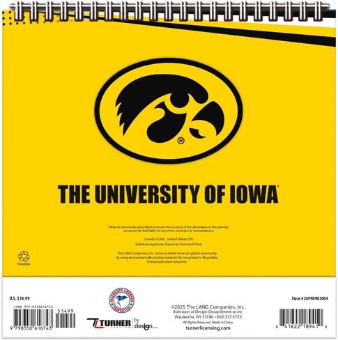 TURNER SPORTS Iowa Hawkeyes 2026 Easel Desk Calendar (26998902004) in Saudi Arabia