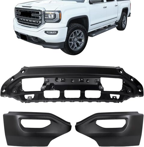 labwork 3 Pieces Black Paintable Steel Front Bumper with Fog Light Hole without Park Sensor Hole Replacement for Sierra 1500 2016-2018 23381975 in Saudi Arabia